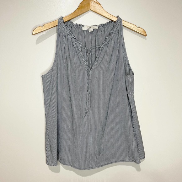 Loft Striped Razorback blue tank top, v-neck tie strap Size MP - Picture 1 of 5